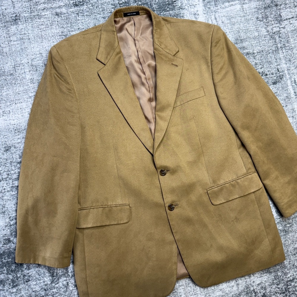 Ralph Lauren Blazer Jacket Mens 44R Tan Brown Faux‎ Suede Sport Coat Old Money